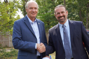 Congressman Keating and Town Council Matthew Levesque shaking hands