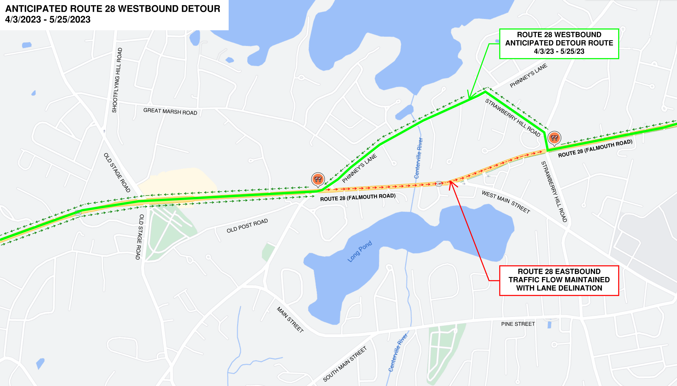 Anticipated Westbound Detour on Route 28